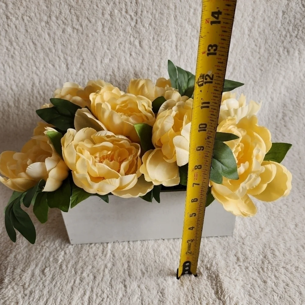 New Yellow or White Peony Arrangement in a wooden box / centerpiece/ home decor